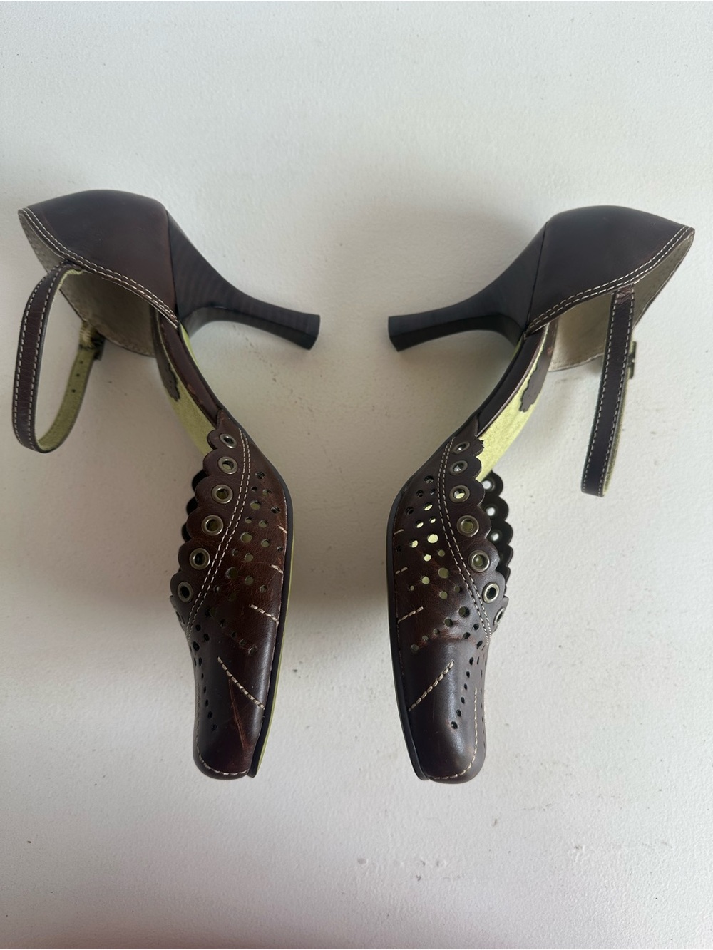 Mudd Brown Ankle-Strap Heels with Scalloped Eyelet Detail - Picture 3 of 5